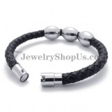 Fashion Black Leather Titanium Bracelet