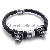 Elegant Leather with Titanium Skulls Bracelet