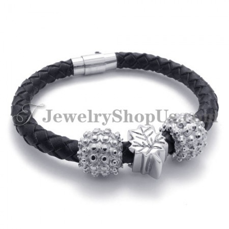 Black Titanium and Leather Bracelet