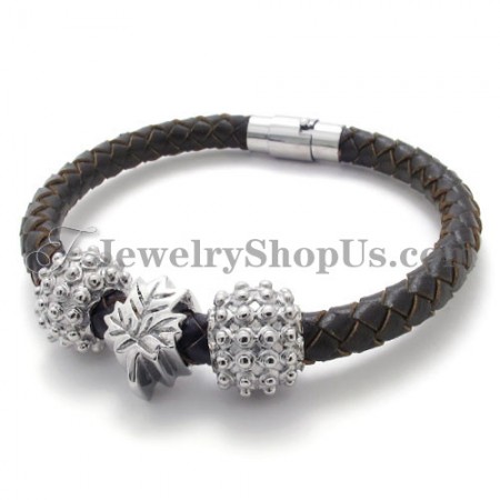 Brown Titanium and Leather Bracelet