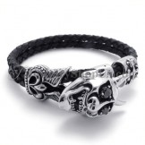 Fashion Black Leather with Titanium Bracelet
