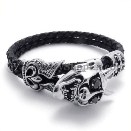 Fashion Black Leather with Titanium Bracelet