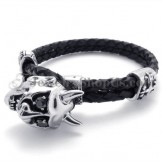 Fashion Black Leather with Titanium Bracelet