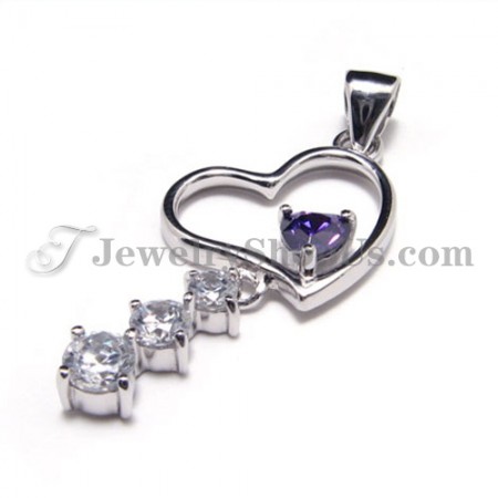 925 Silver Sweet heart Zircon Pendant (Electroplating platinum) with Free Chain
