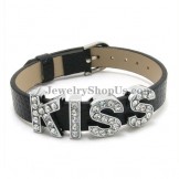 Leather and Alloy Bracelet with Words "Kiss"