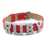 Beautiful Leather and Alloy Bracelet with Words "Ruby"