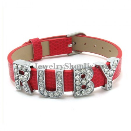 Beautiful Leather and Alloy Bracelet with Words "Ruby"