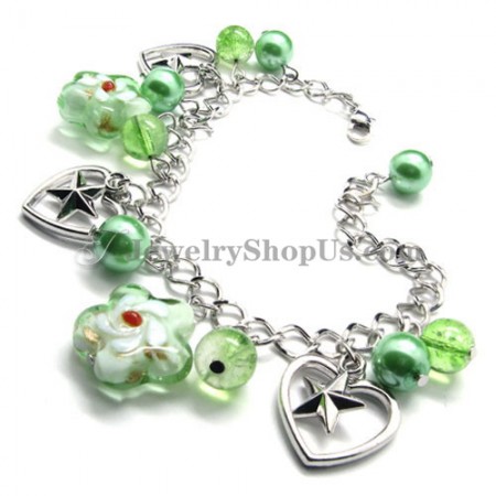 Gorgeous Alloy Bracelet with Green Synthetic Crystals
