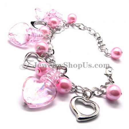 Fashion Alloy Bracelet with Pink Synthetic Crystals