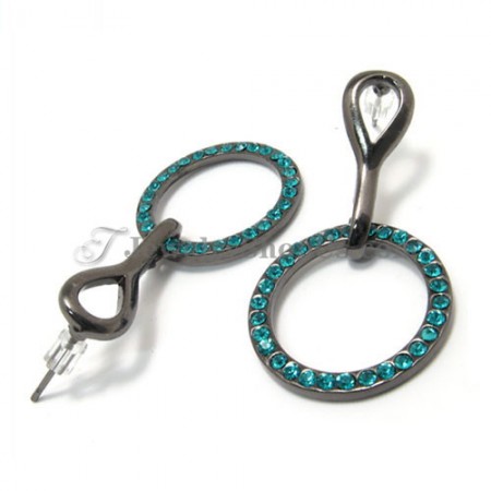 Beautiful Circle Alloy Earrings with Green Rhinestones