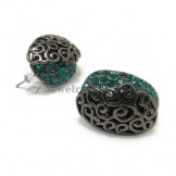 Beautiful Alloy Earrings with Green Rhinestones