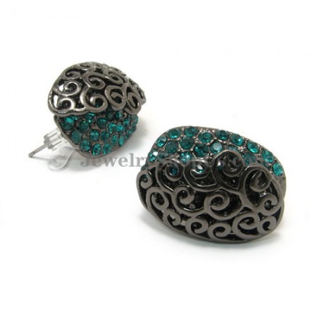 Beautiful Alloy Earrings with Green Rhinestones