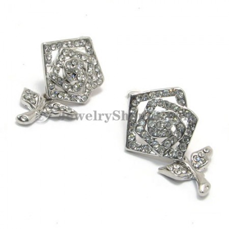 Beautiful Rose Alloy Earrings with Rhinestones