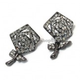 Beautiful Black Rose Alloy Earrings with Rhinestones