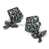 Beautiful Rose Alloy Earrings with Green Rhinestones