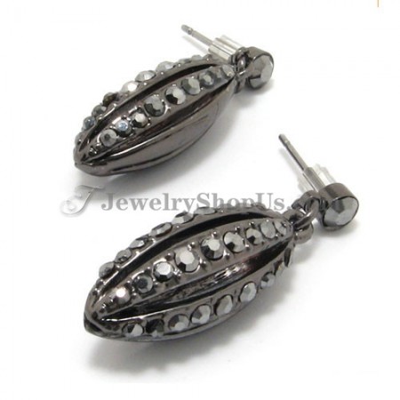 Elegant Alloy Earrings with Black Rhinestones