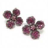 Elegant Alloy Flower Earrings with Red Rhinestones