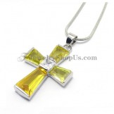 Elegant Cross Alloy Pendant with Yellow Zircons