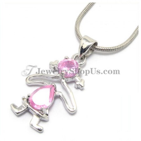 Lovely Little Girl Alloy Pendant with Pink Zircons