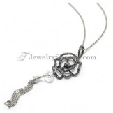 Black Rose Alloy Pendant with Rhinestones