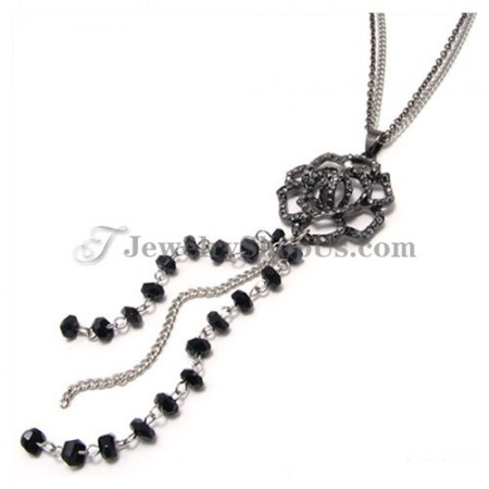 Elegant Rose Black Alloy Pendant with Rhinestones and Zircons