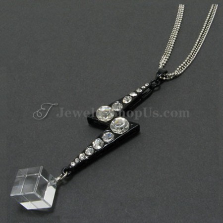 Lightning Shape Black Alloy Pendant with Rhinestones and Zircon