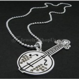 Fashion White Alloy Lute Shape Pendant with Rhinestones