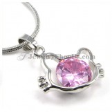 Fashion Kitty Alloy Pendant with Rhinestones and Pink Zircon
