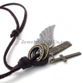 Fashion Alloy Wing Pendant with Leather Chain