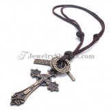 Fashion Alloy Cross Pendant with Leather Chain