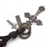 Fashion Alloy Cross Pendant with Leather Chain