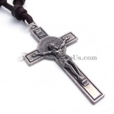 Alloy Cross Pendant with Leather Chain