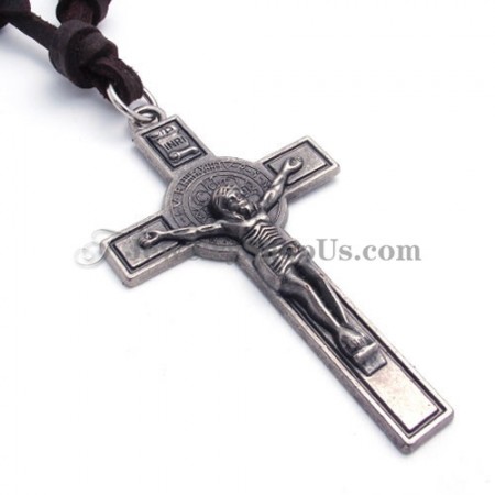 Alloy Cross Pendant with Leather Chain