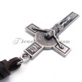 Alloy Cross Pendant with Leather Chain