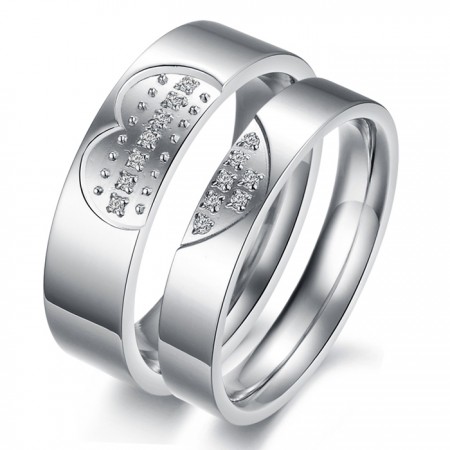 High Quality Sweetheart Titanium Ring For Lovers With Rhinestone