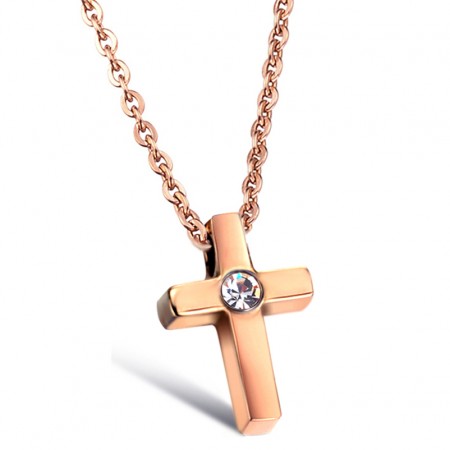 The Queen of Quality Cross Titanium Necklace With Rhinestone