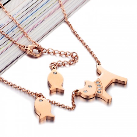 Selling Well all over the World Cats Eat Fish  Titanium Necklace