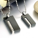High Quality Black Titanium Necklace For Lovers With Diamond