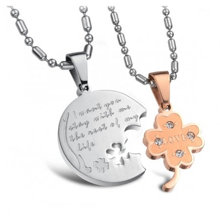 Complete in Specifications Clover Shape Titanium Necklace For Lovers With Rhinestone