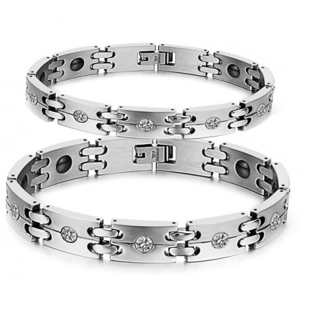 Stable Quality Health Titanium Bracelet For Lovers With Rhinestone
