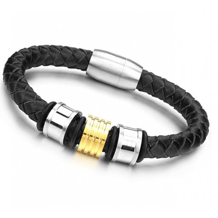Reliable Quality Male Round Shape Titanium Leather Bangle 