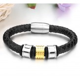 Reliable Quality Male Round Shape Titanium Leather Bangle 