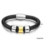 Reliable Quality Male Round Shape Titanium Leather Bangle 
