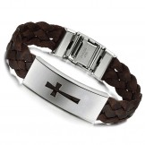 Stable Quality Male Cross Titanium Leather Bangle 