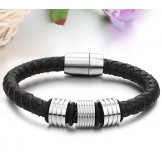 High Quality Black Titanium Leather Bangle 