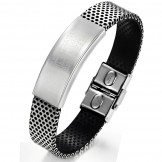 Easy to Use Black Titanium Leather Bangle 