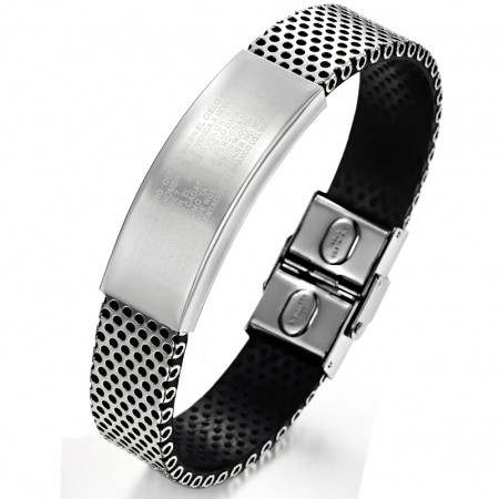 Easy to Use Black Titanium Leather Bangle 