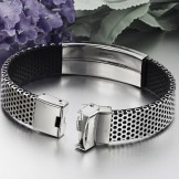 Easy to Use Black Titanium Leather Bangle 
