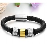 The Queen of Quality Male Black Titanium Leather Bangle 