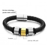 The Queen of Quality Male Black Titanium Leather Bangle 
